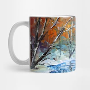 Snowy Blue Phone booth at winter zone art print Mug